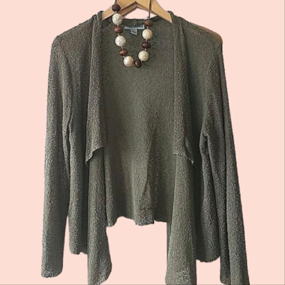 Wind River Slubby Army Green Stretchy Open Cardigan Size L